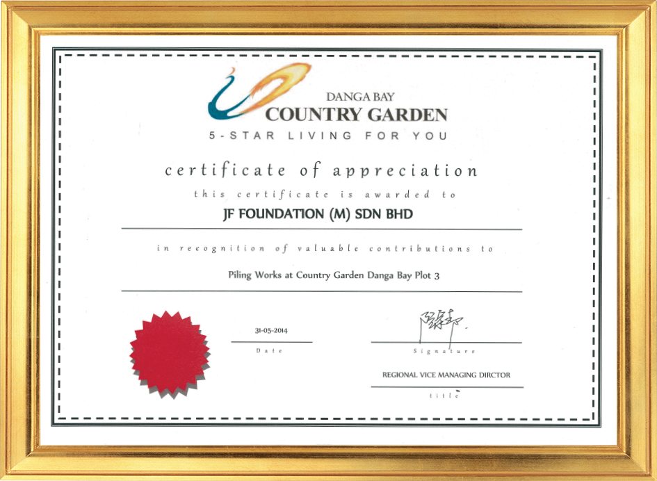 Country Garden Danga Bay Certificate of Appreciation Plot 3